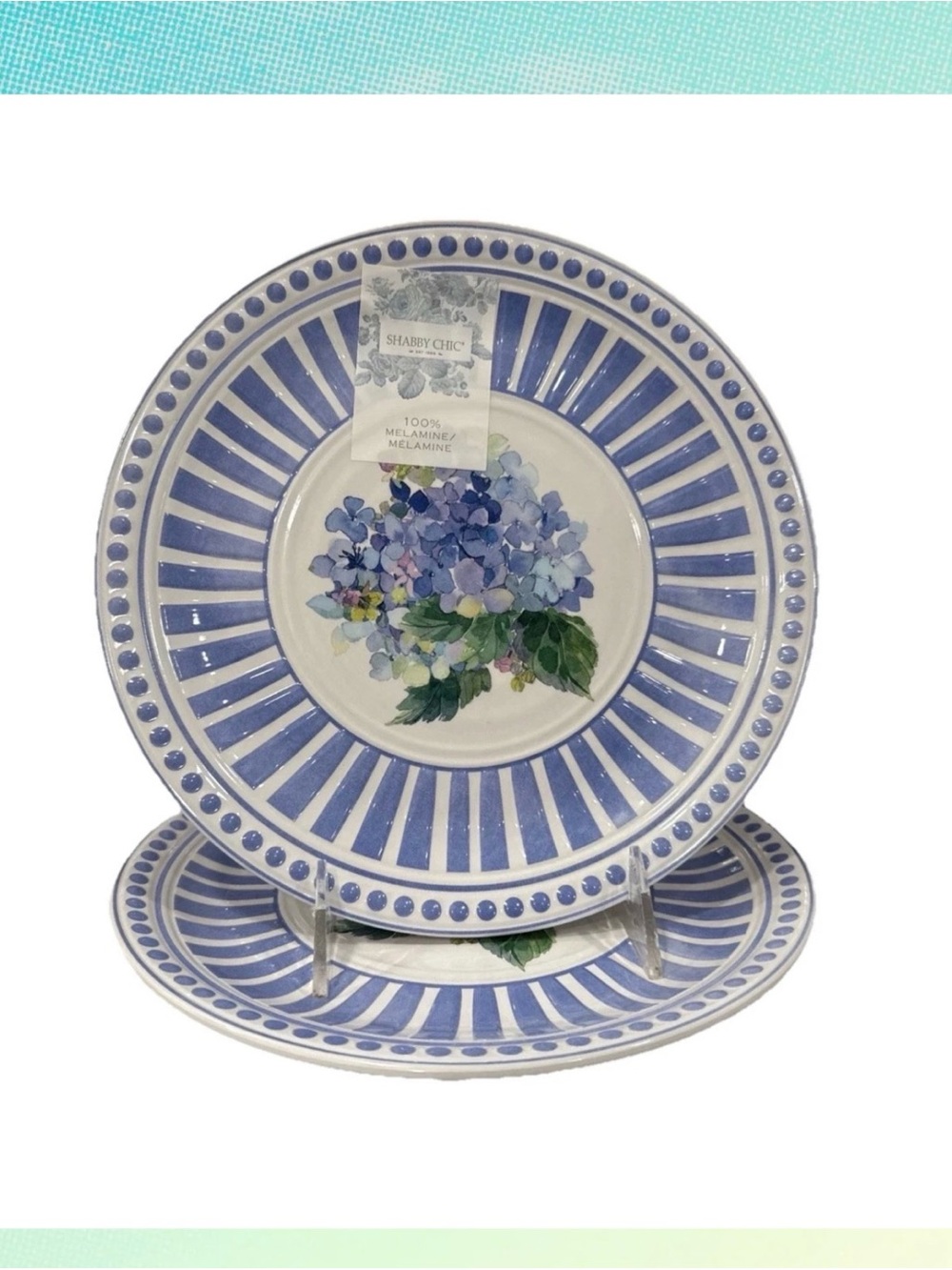 Shabby Chic Blue Hydrangea Melamine Dinner Plate 2-new plates